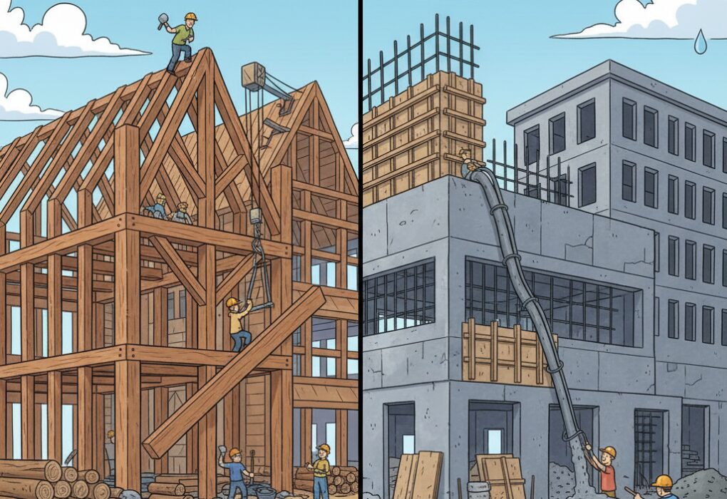 Quelles sont les différences entre une construction en ossature bois et une construction en béton?