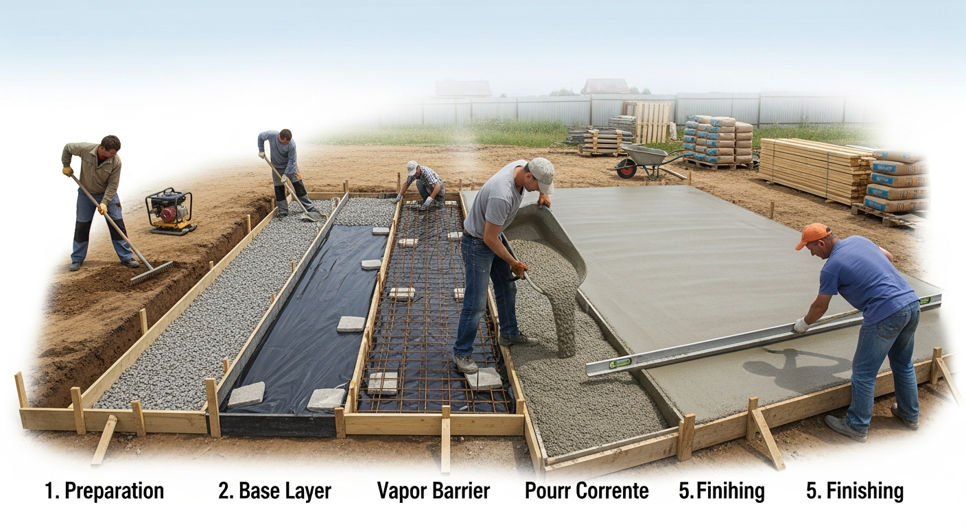 Quelles sont les étapes de la pose d'une dalle en béton au sol?